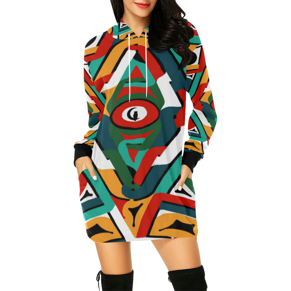 TEMBE ART All Over Print Hoodie Mini Dress