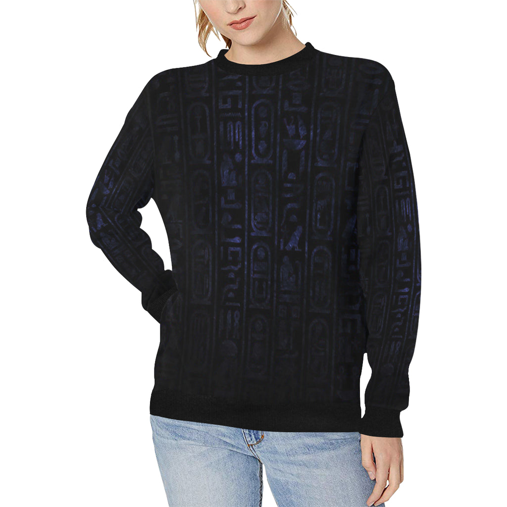 HIEROGLYH BLUE Women's Rib Cuff Crew Neck Sweatshirt (Model H34)