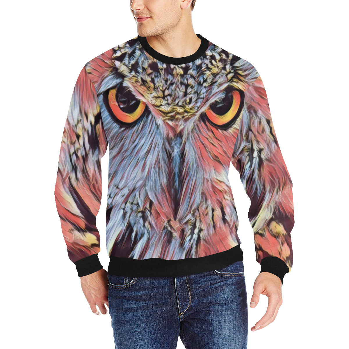 WISE OWL Men's Rib Cuff Crew Neck Sweatshirt