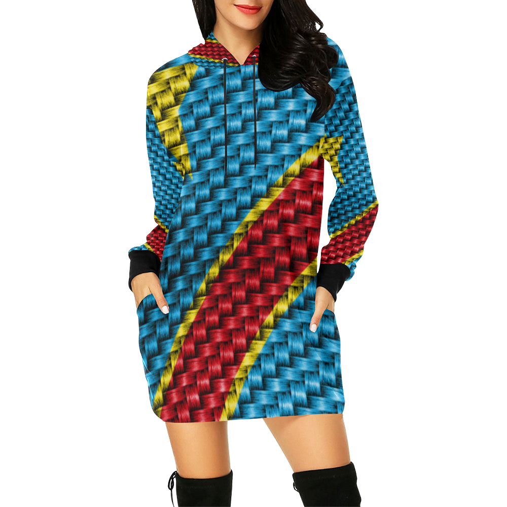 REP OF CONGO FLAG All Over Print Hoodie Mini Dress (Model H27)