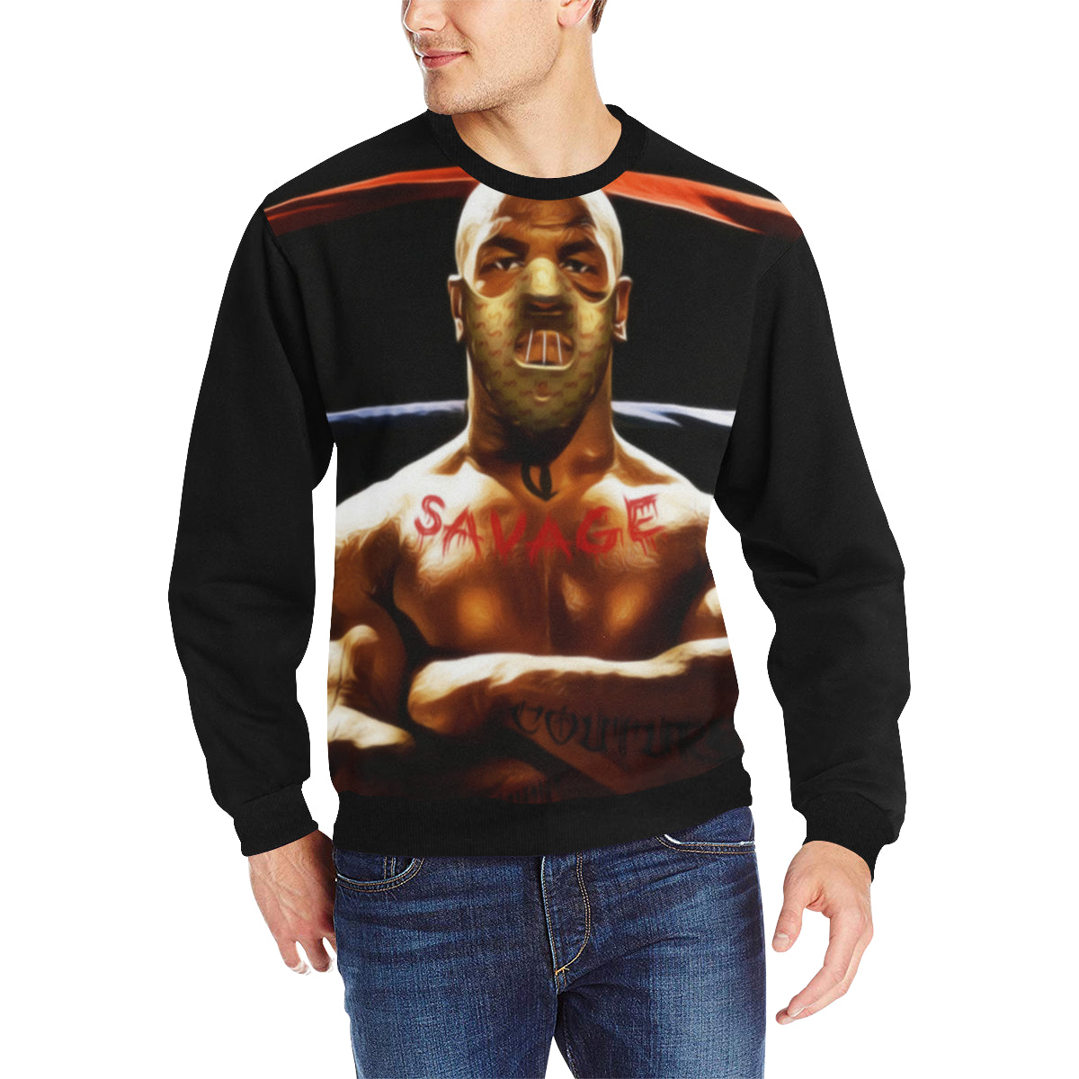 T SAVAGE Men's Rib Cuff Crew Neck Sweatshirt