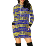 HIEROGLYPH GOLDEN BLUE All Over Print Hoodie Mini Dress