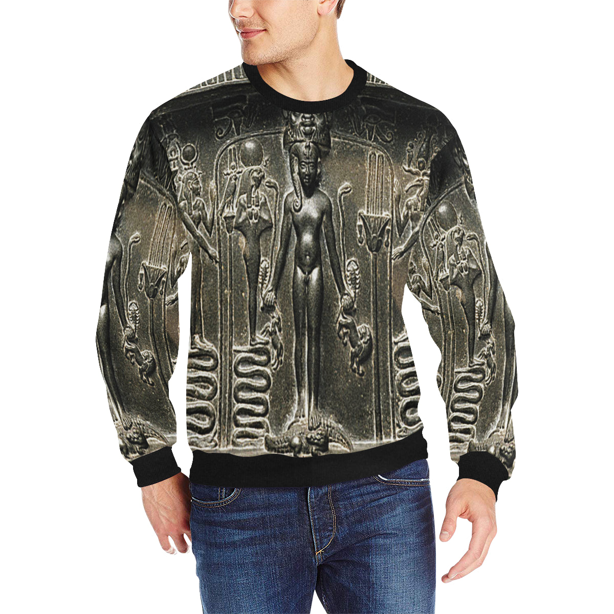 HORUS THE SON OSORKAN Men's Rib Cuff Crew Neck Sweatshirt