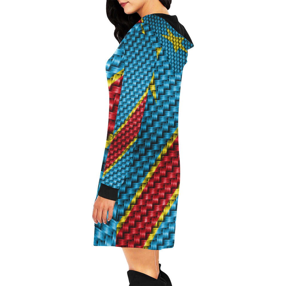 REP OF CONGO FLAG All Over Print Hoodie Mini Dress (Model H27)