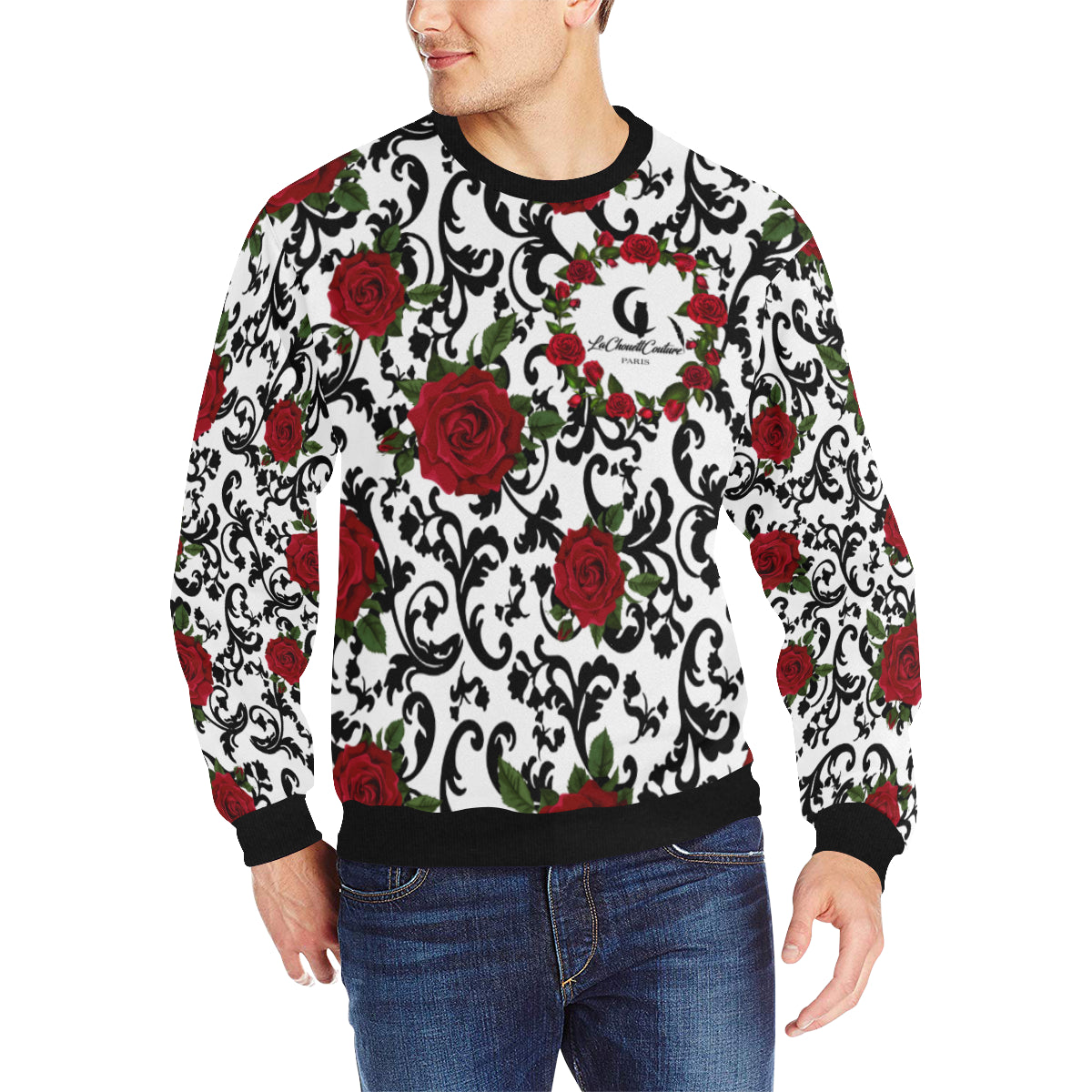 RED ROSES Men's Rib Cuff Crew Neck Sweatshirt