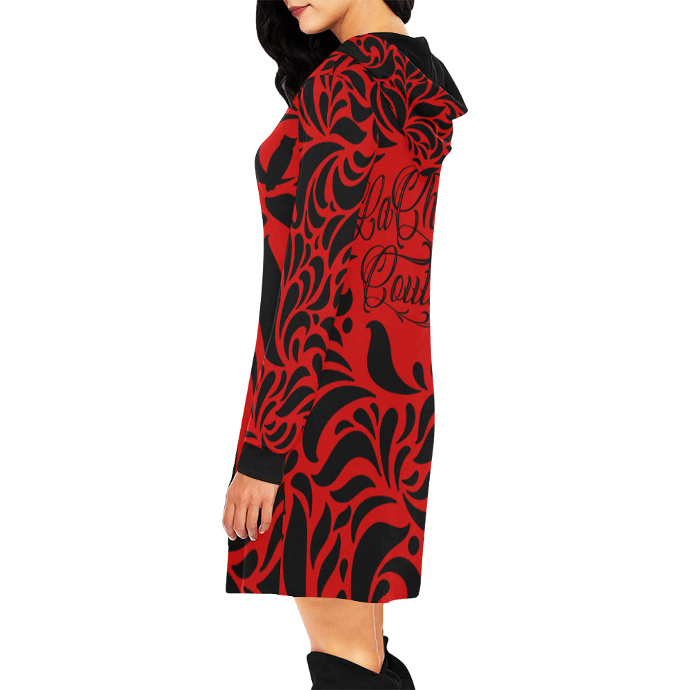 GORGIOUS LEAF RED All Over Print Hoodie Mini Dress