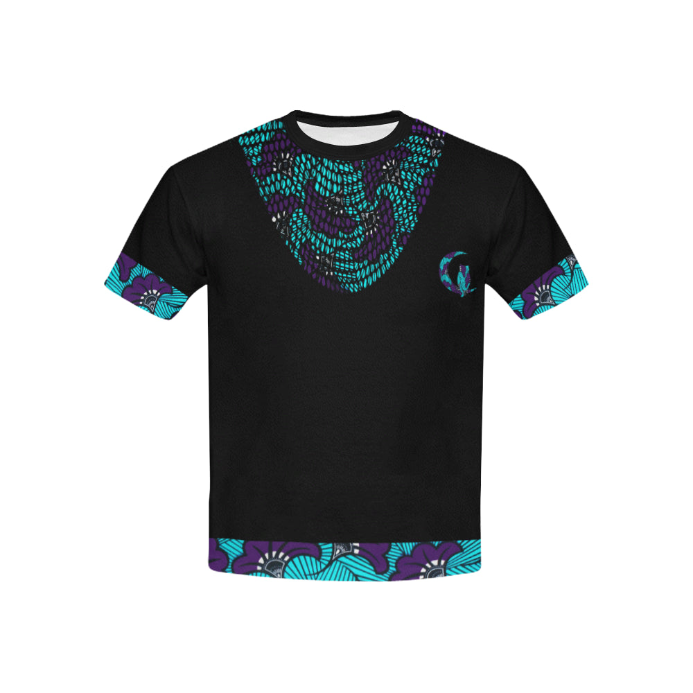 AFRIKA FLOWER Kids' All Over Print T-Shirt with Solid Color Neck