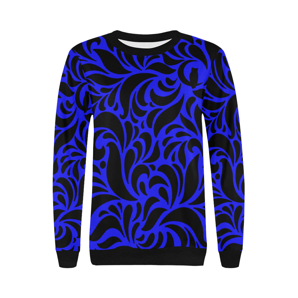 GORGIOUS LEAF BLUE Women's Rib Cuff Crew Neck Sweatshirt (Model H34)