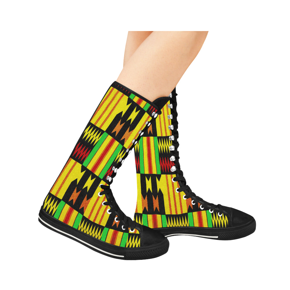 KENTE RASTA Canvas Long Boots For Women