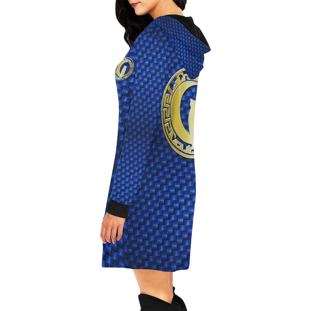PRESTIGE BLUE All Over Print Hoodie Mini Dress (Model H27)