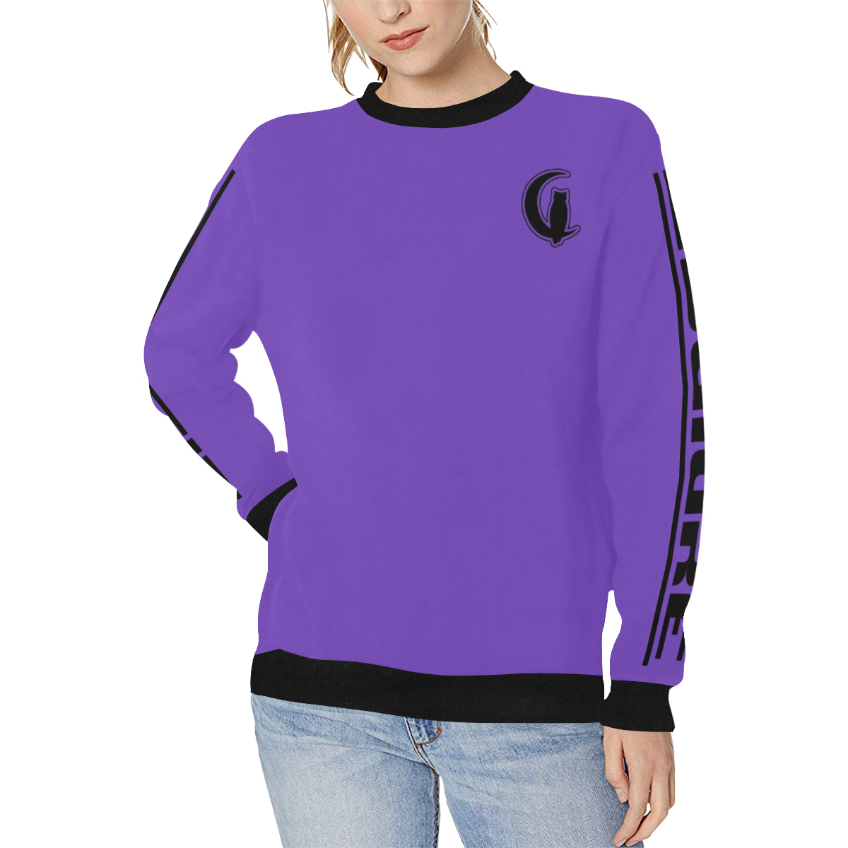 BLACC BORDER PURPLE Women's Rib Cuff Crew Neck Sweatshirt