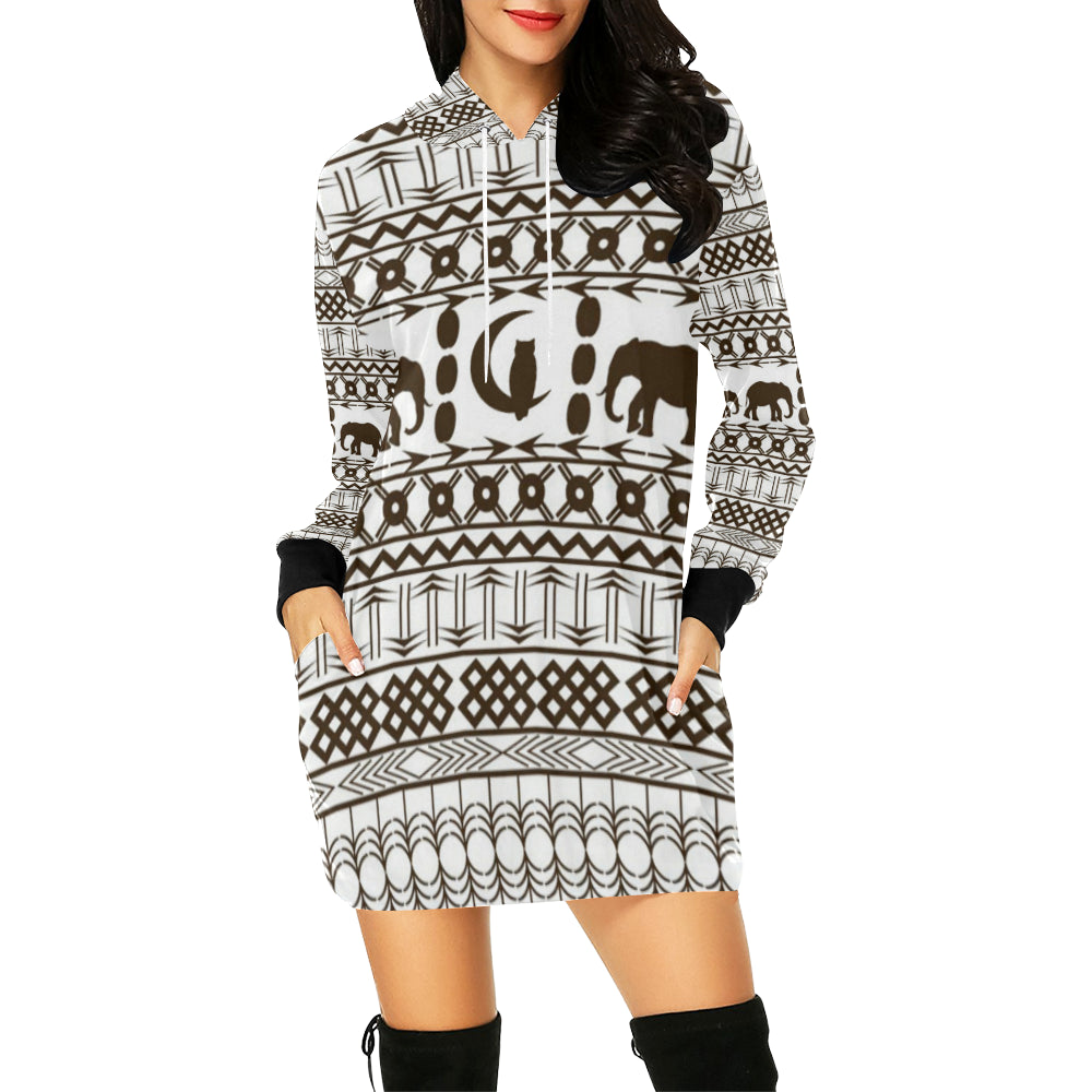 ELEPHANT ORNEMENT All Over Print Hoodie Mini Dress