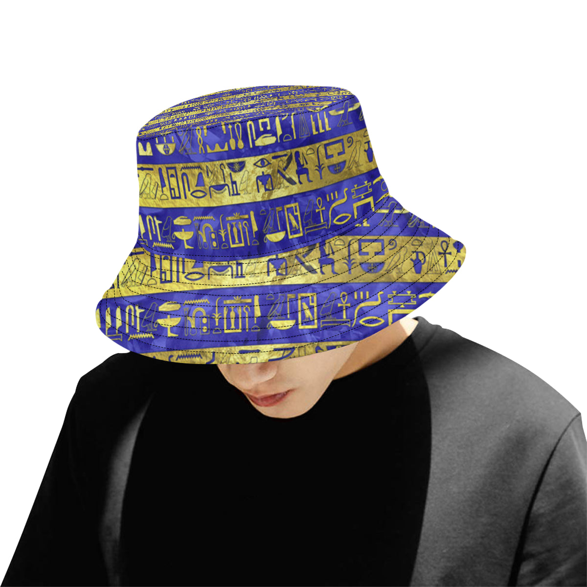 HIEROGLYPH GOLDEN BLUE All Over Print Bucket Hat for Men
