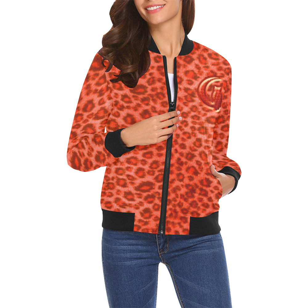 RED TIGER SKIN All Over Print Bomber Jacket for Women (Model H19)