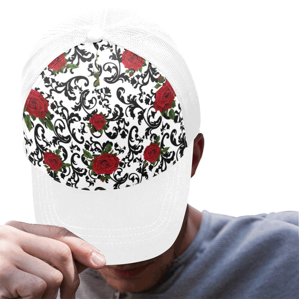 RED ROSES WHT Trucker Cap E (Front Panel Customization)