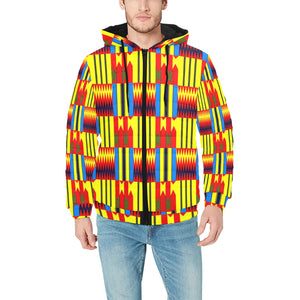 KENTE BLUE PADDED HOODIE JACKET Men's Padded Hooded Jacket