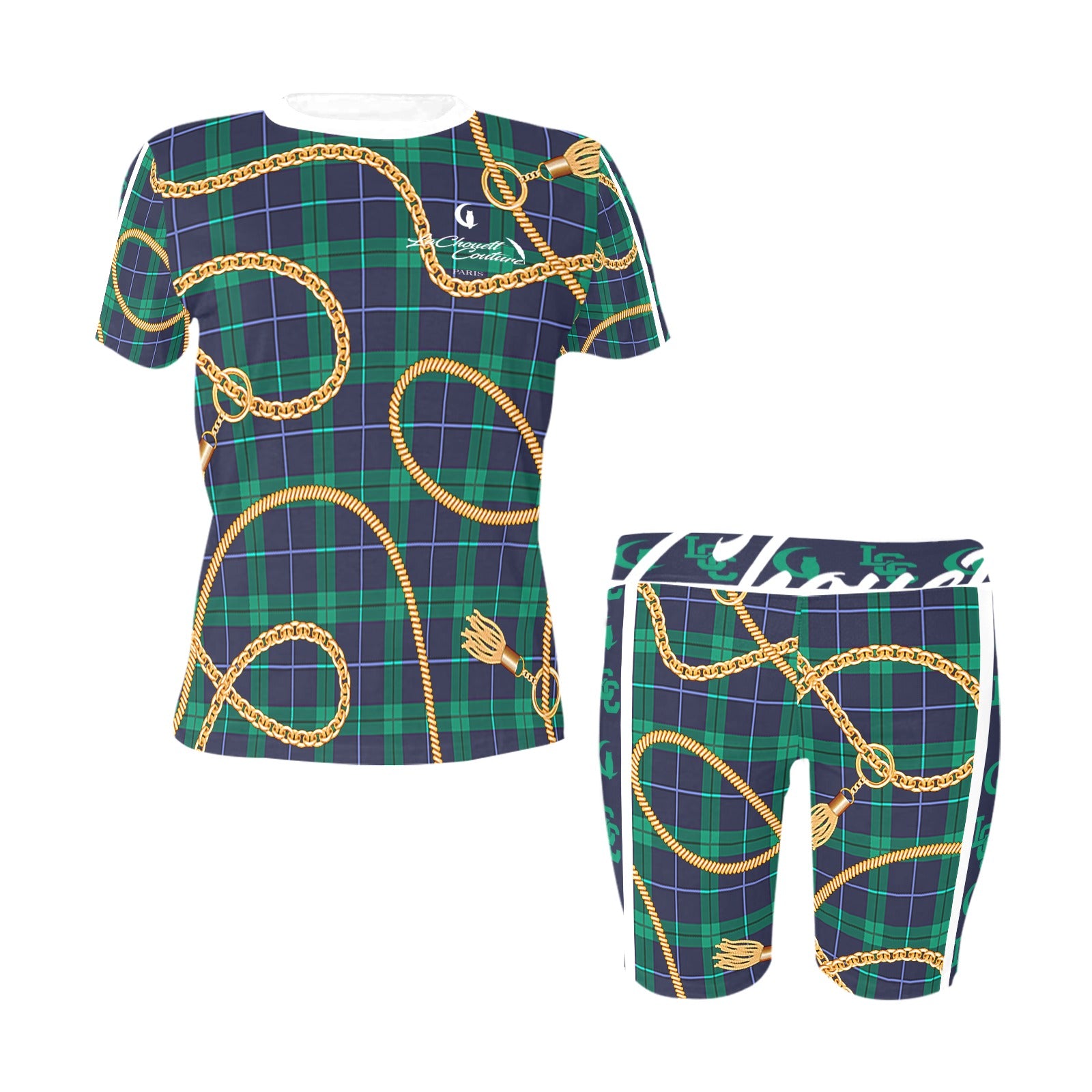 PLAID IN GOLD Women's Short Yoga Set