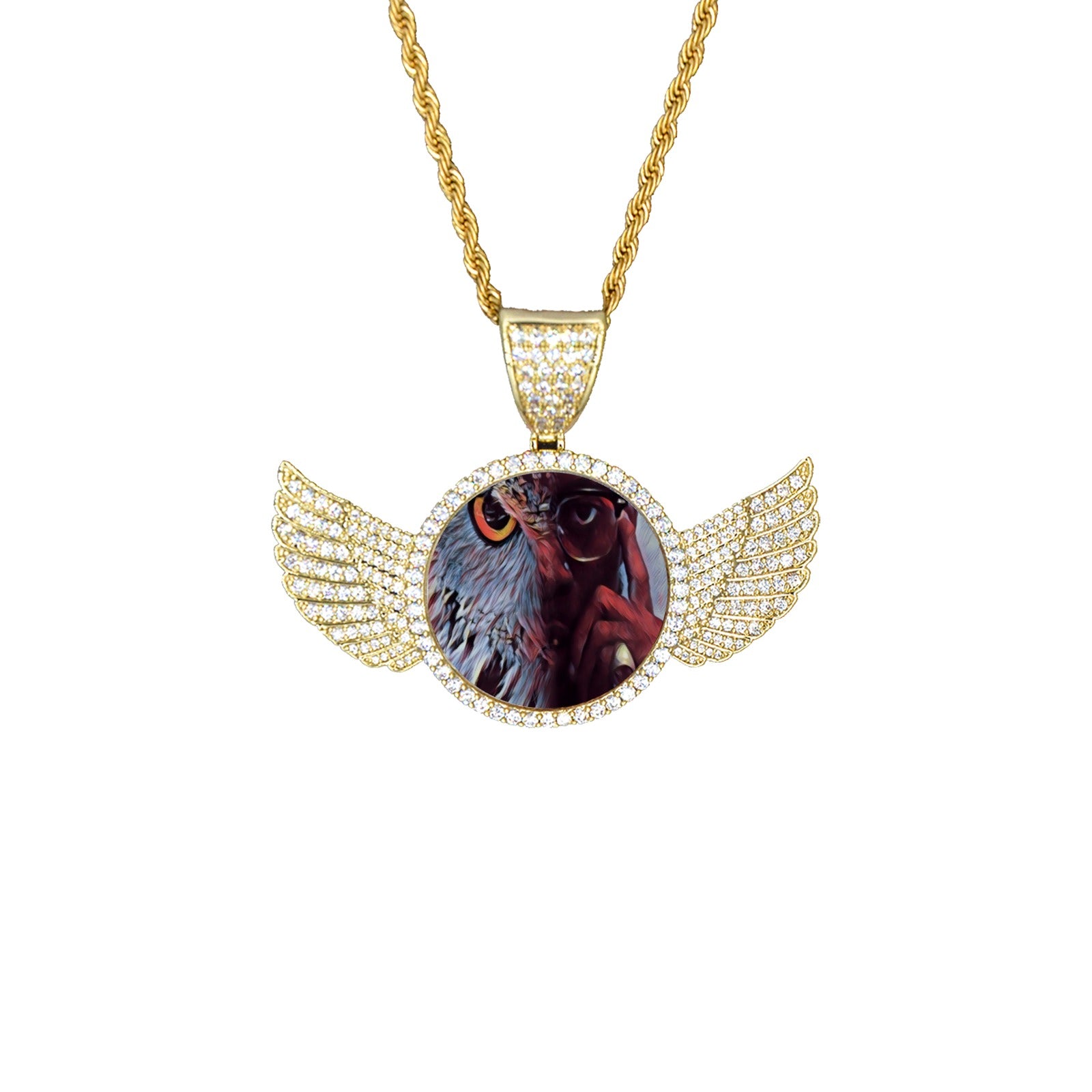 WISE OWL BY ANY MEANS Wings Gold Pendant with Rope Chain