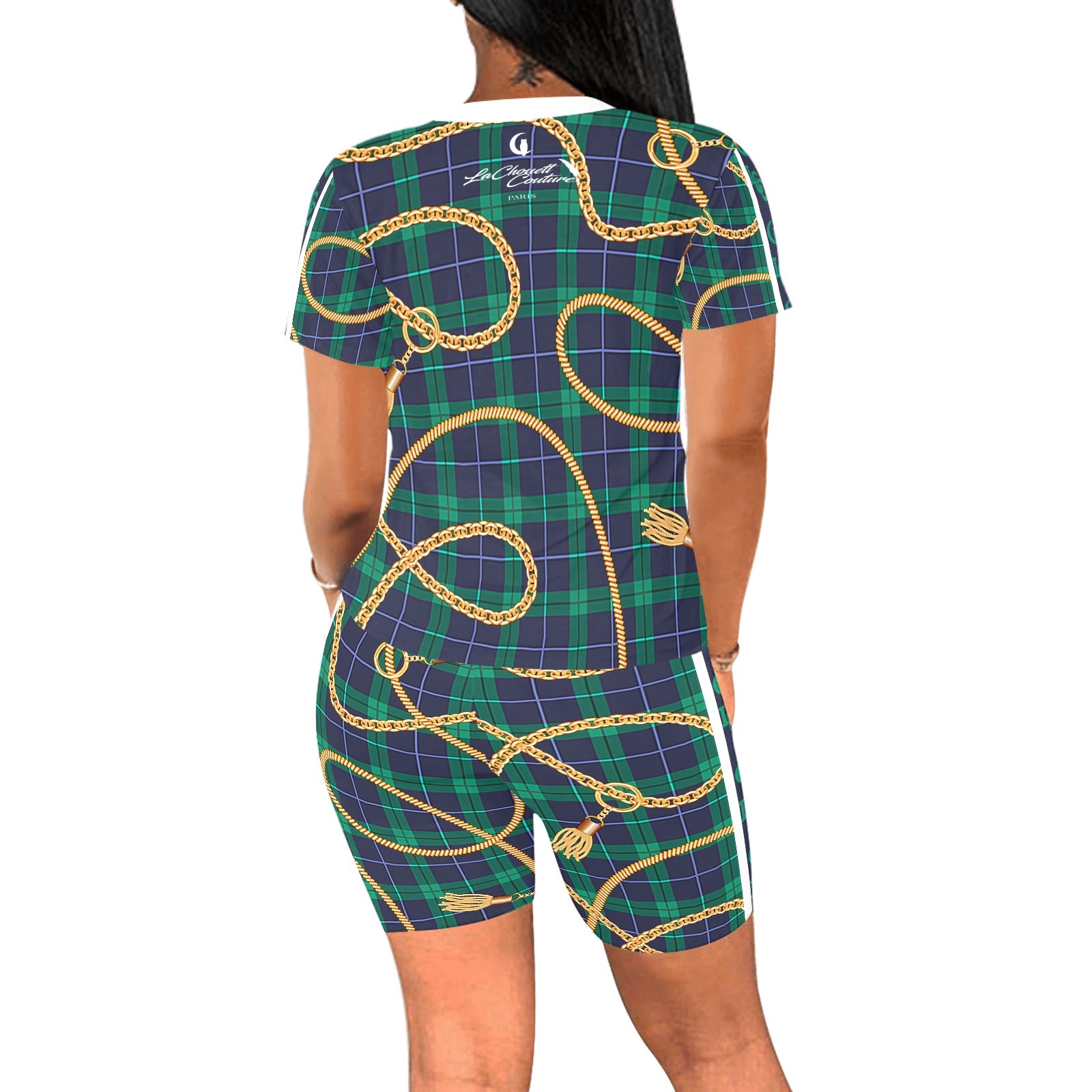 PLAID IN GOLD Women's Short Yoga Set