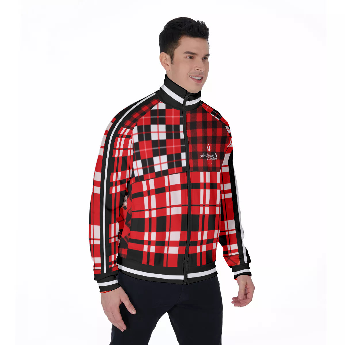 FLEXIN PLAID RED Men's Stand Collar Jacket