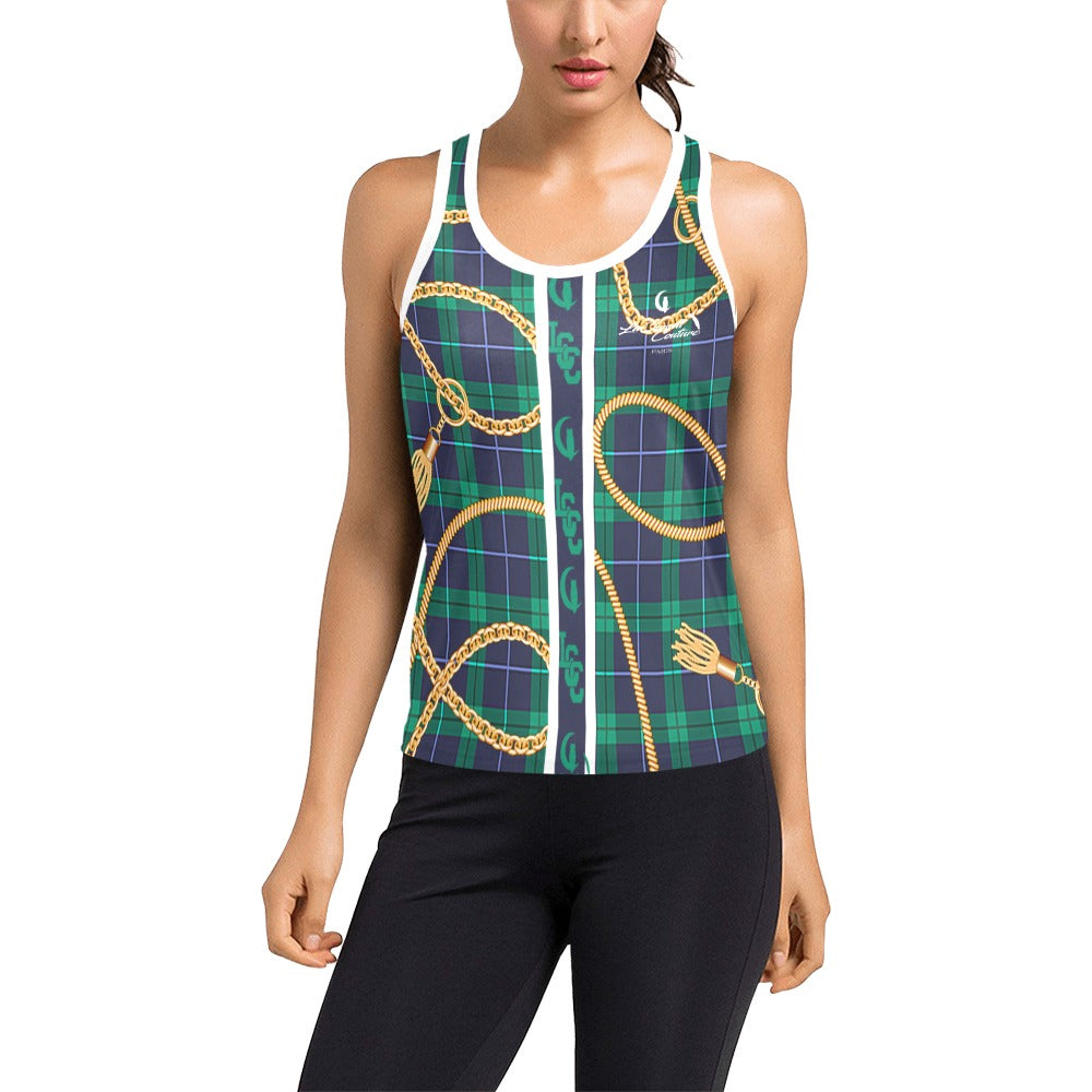 PLAID IN GOLD Women's Racerback Tank Top (Model T60)