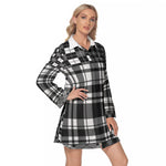 FLEXIN PLAID GREY Women's Lapel Shirt Dress With Long Sleeve
