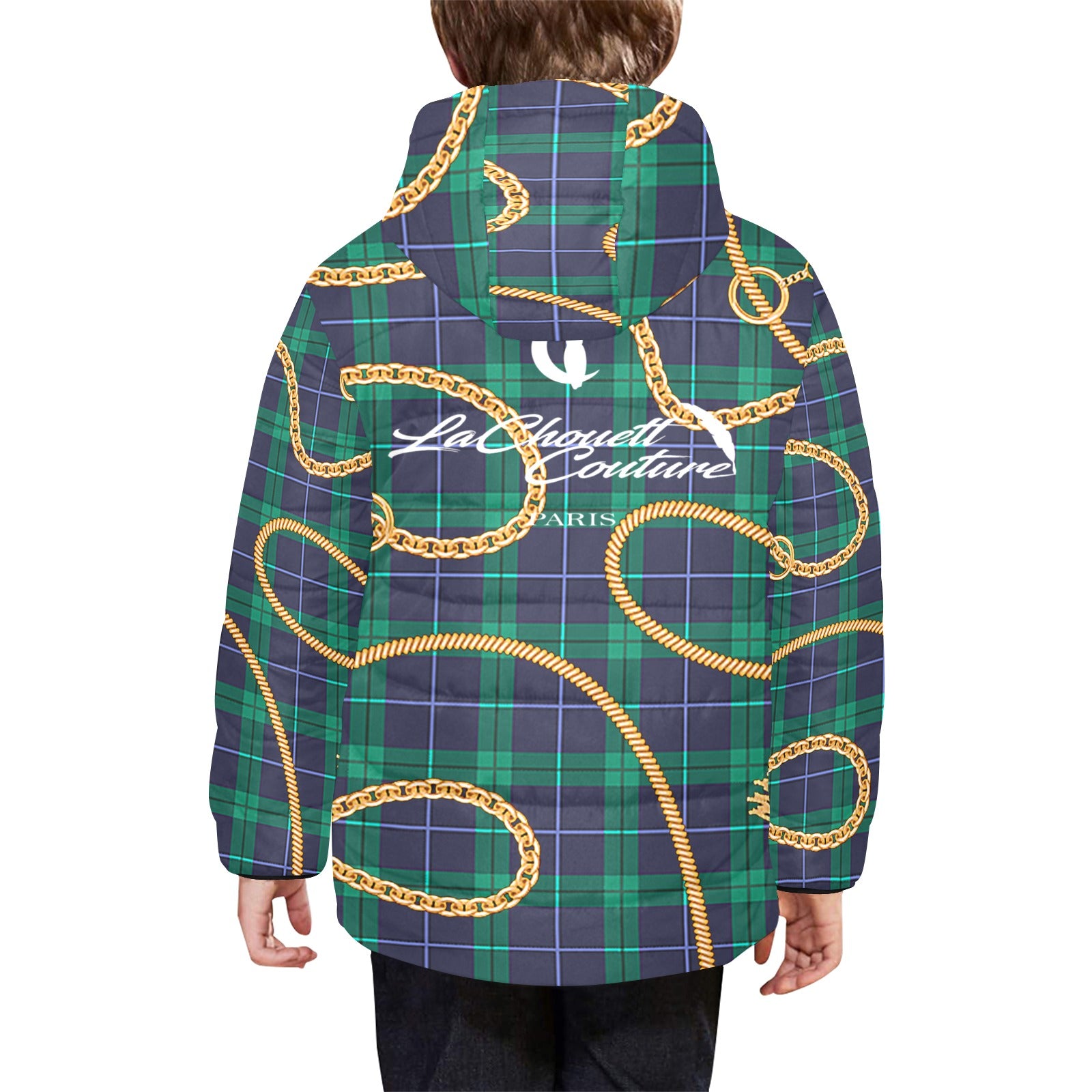 PLAID IN GOLD Kids' Padded Hooded Jacket