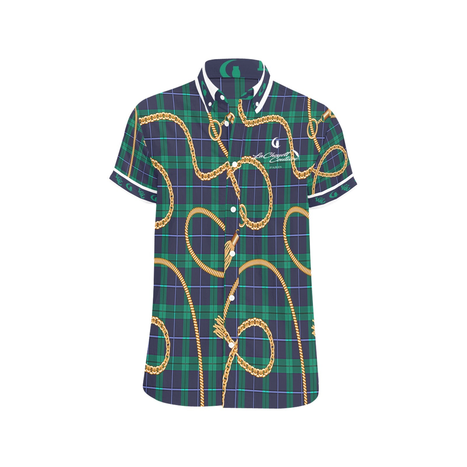 PLAID IN GOLD Men's All Over Print Short Sleeve Shirt