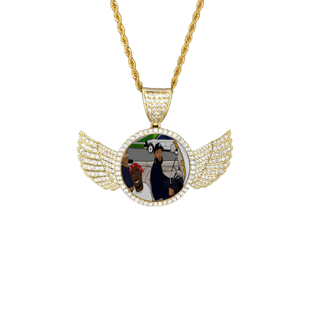 ANGEL OF THE HOOD Wings Gold Photo Pendant with Rope Chain