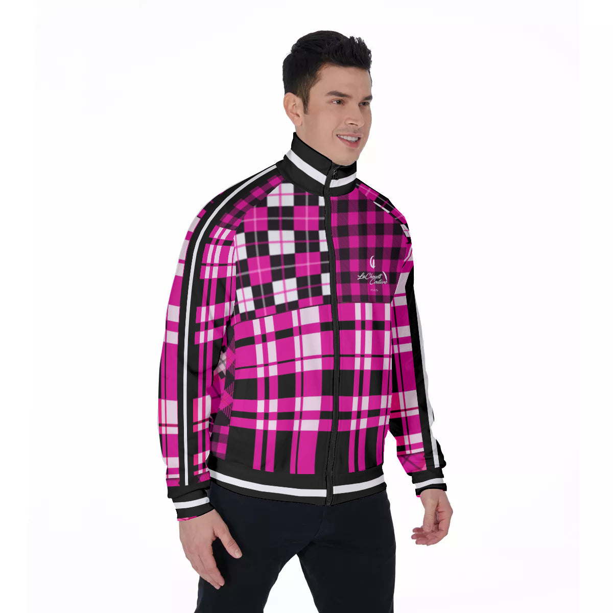 FLEXIN PLAID PRPLE Men's Stand Collar Jacket