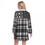 FLEXIN PLAID GREY Women's Lapel Shirt Dress With Long Sleeve