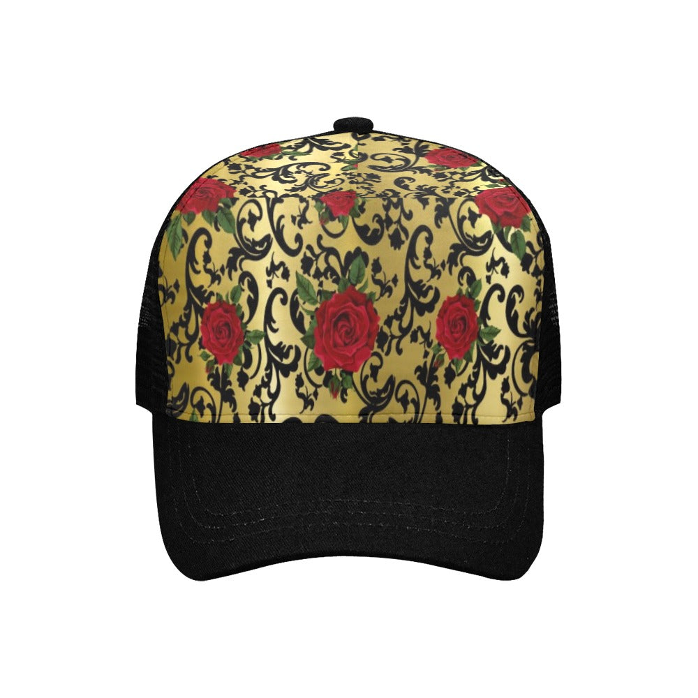 RED ROSES GOLD Trucker Cap E (Front Panel Customization)