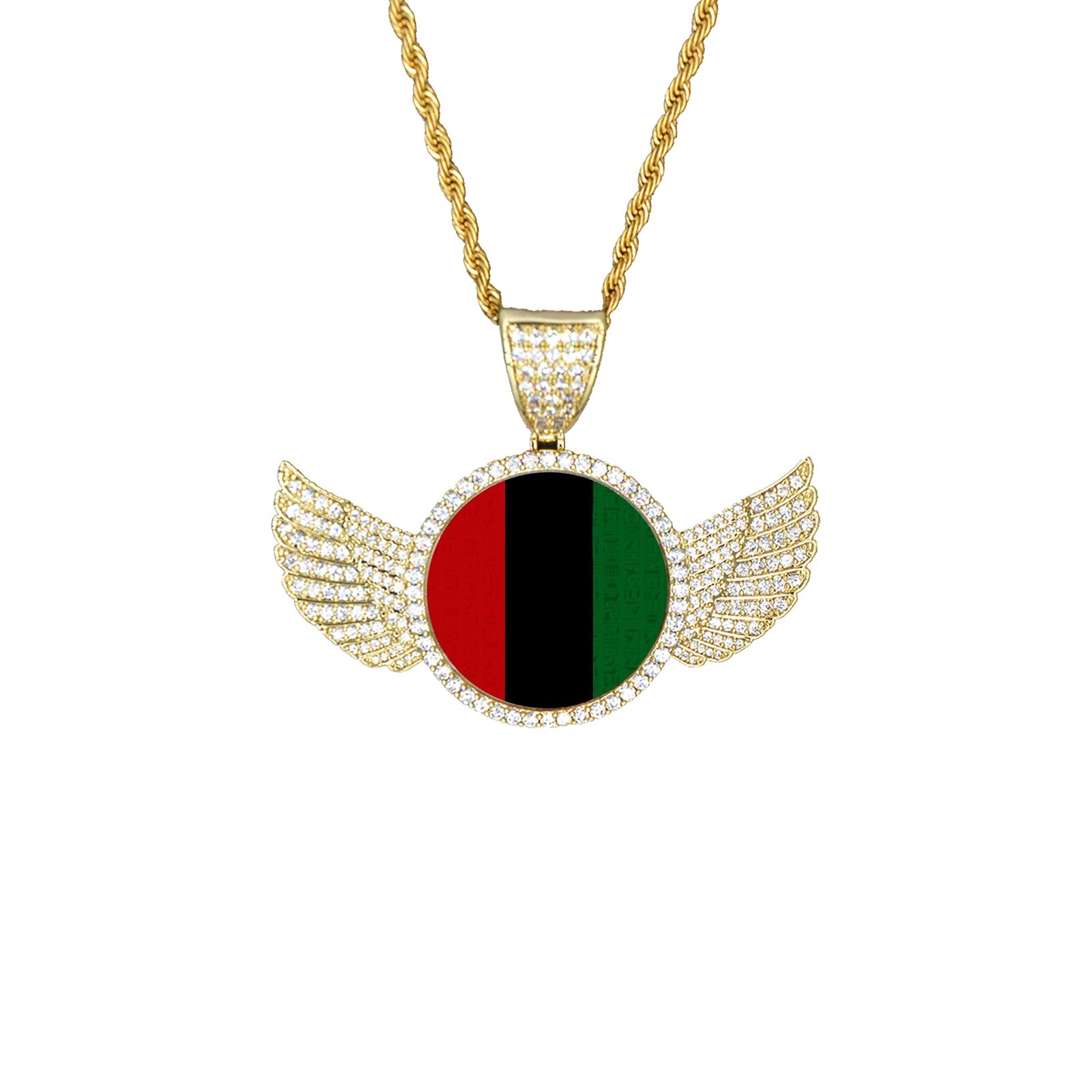 RBG FLAG HIERO Wings Gold Pendant with Rope Chain