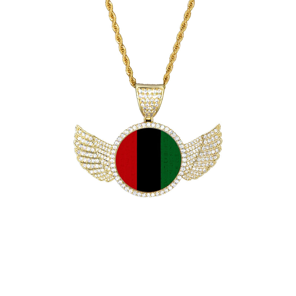 RBG FLAG HIERO Wings Gold Pendant with Rope Chain