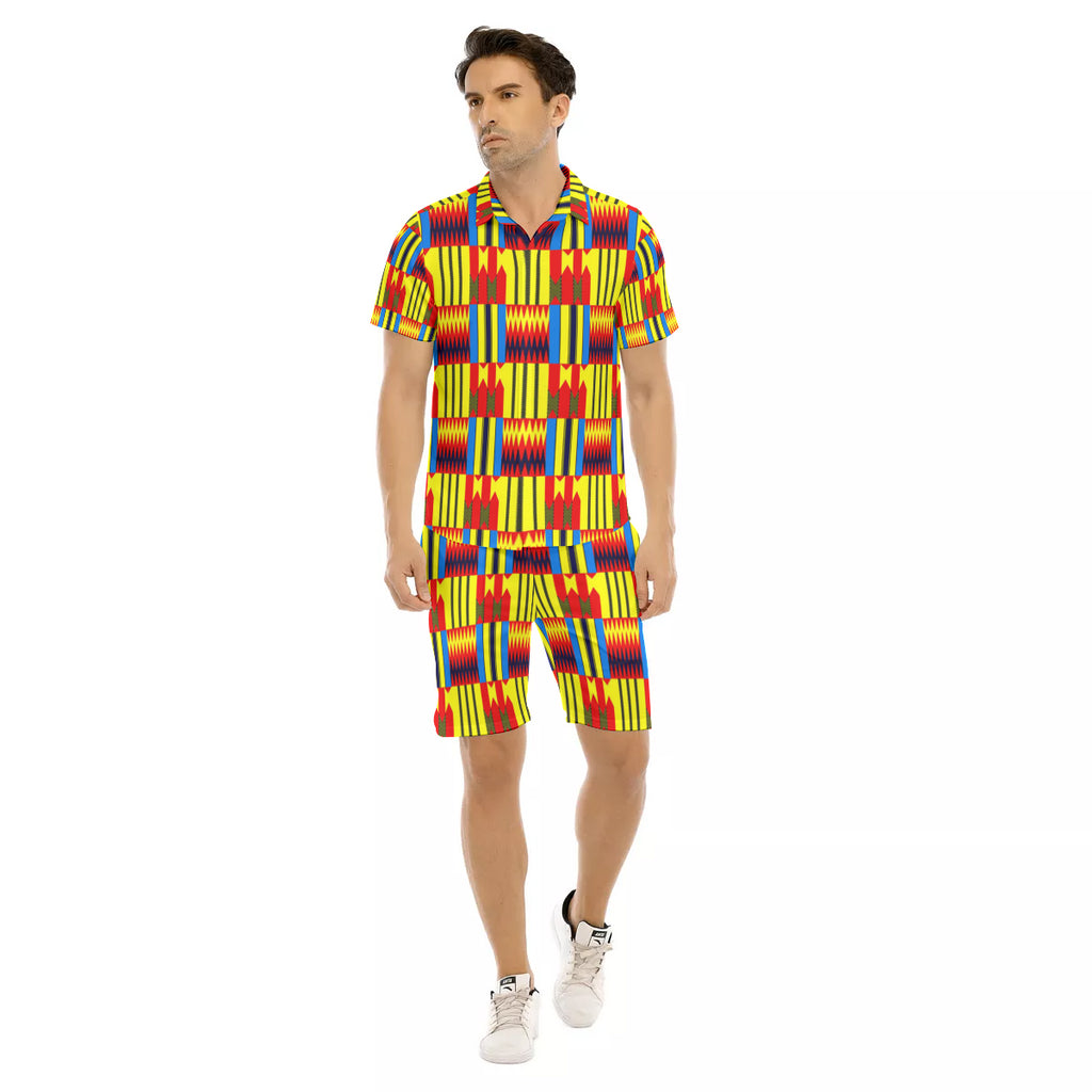 KENTE BLUE Men's Short Sleeve Shirt Sets