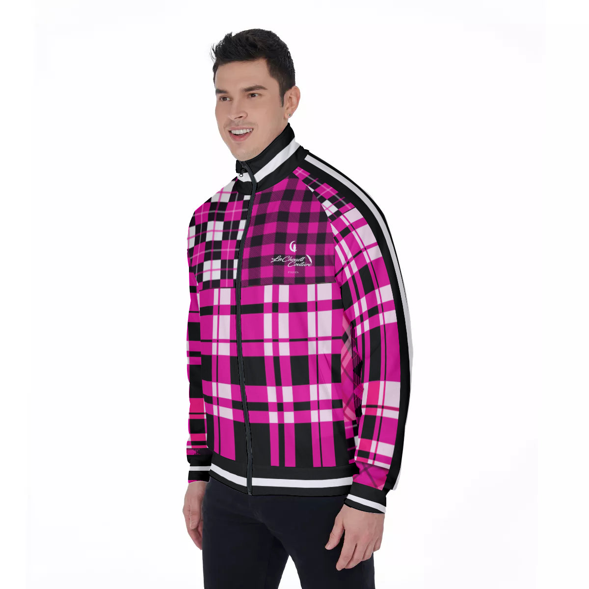 FLEXIN PLAID PRPLE Men's Stand Collar Jacket
