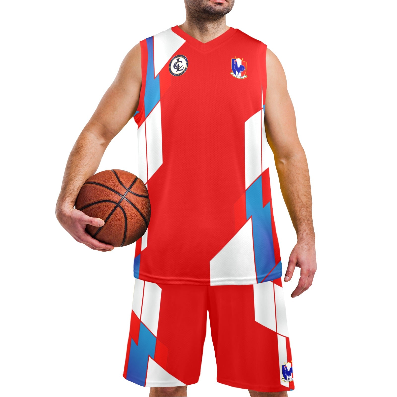 FRANCE Men's V-Neck Basketball Uniform
