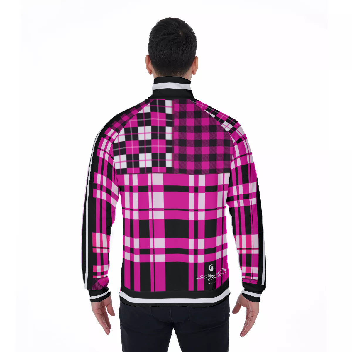 FLEXIN PLAID PRPLE Men's Stand Collar Jacket