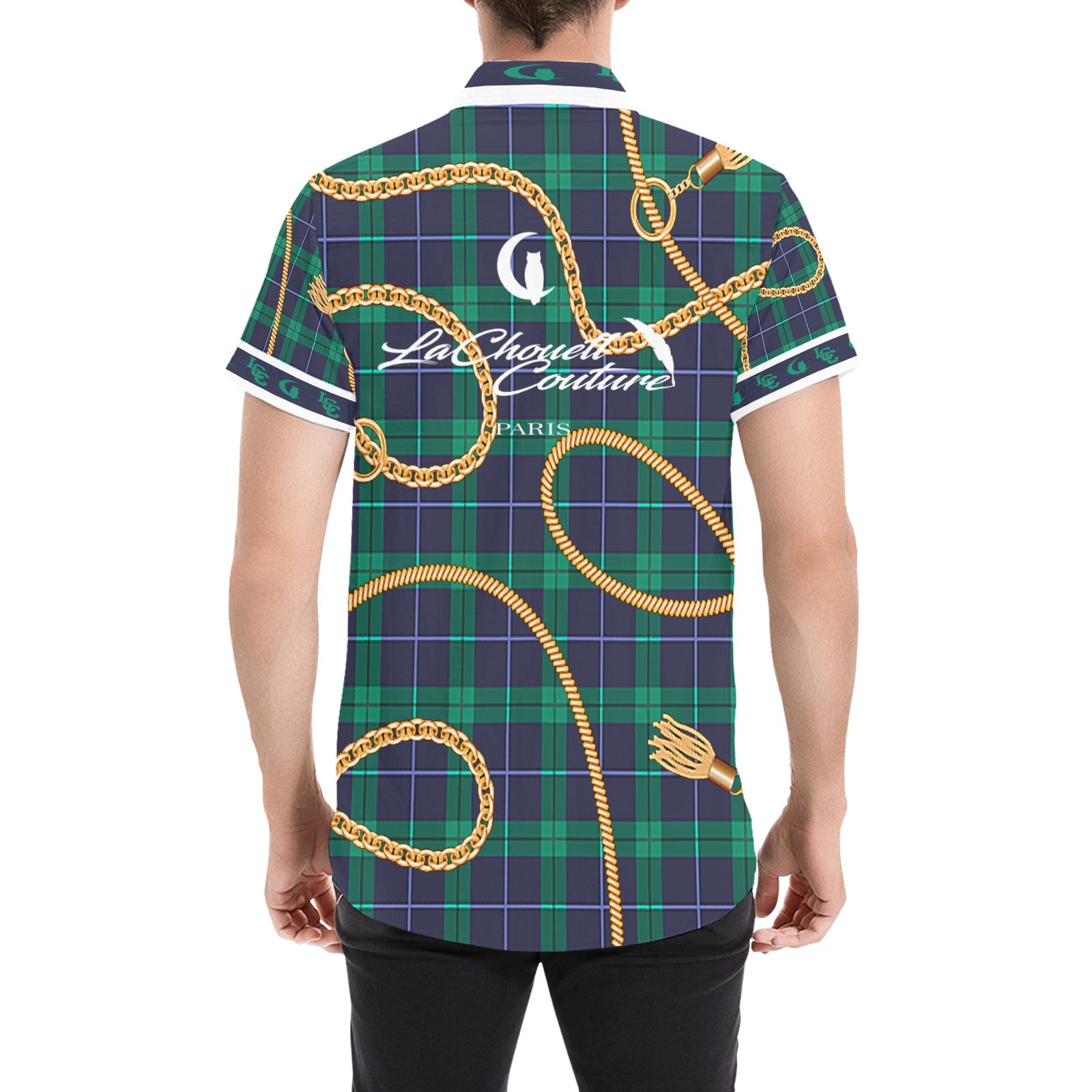 PLAID IN GOLD Men's All Over Print Short Sleeve Shirt