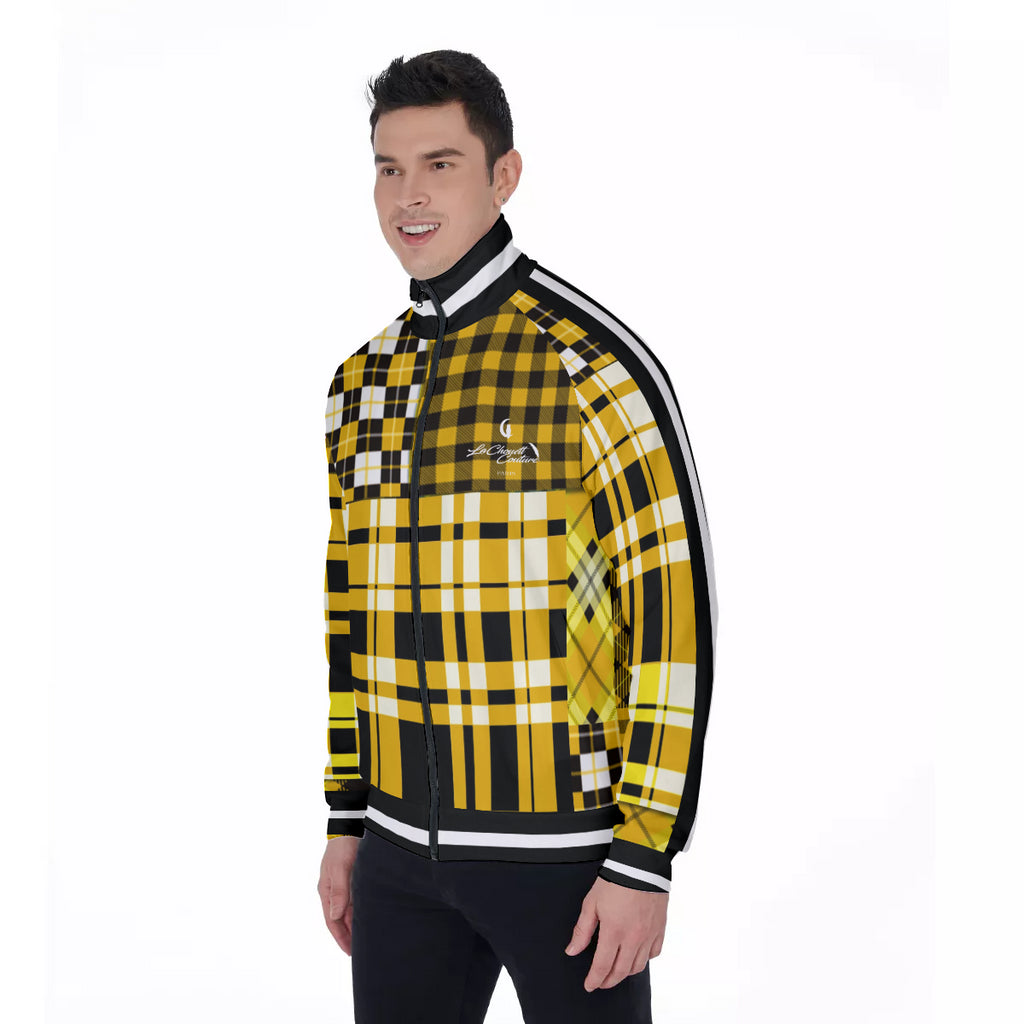 FLEXIN PLAID YLW Men's Stand Collar Jacket