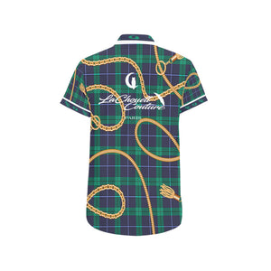 PLAID IN GOLD Men's All Over Print Short Sleeve Shirt
