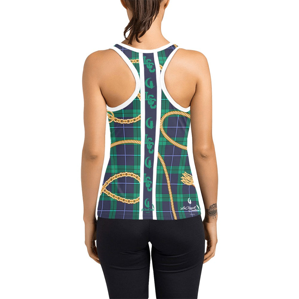 PLAID IN GOLD Women's Racerback Tank Top (Model T60)