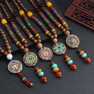 Round Plate Nepal Flower Coconut Beads Necklace