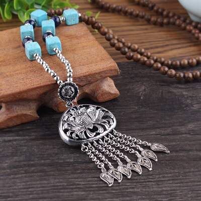 Round Plate Nepal Flower Coconut Beads Necklace