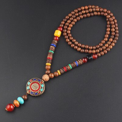 Round Plate Nepal Flower Coconut Beads Necklace