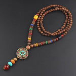 Round Plate Nepal Flower Coconut Beads Necklace