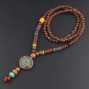 Round Plate Nepal Flower Coconut Beads Necklace