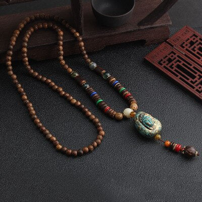 Round Plate Nepal Flower Coconut Beads Necklace