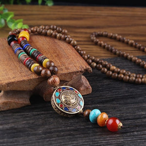 Round Plate Nepal Flower Coconut Beads Necklace
