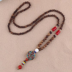 Round Plate Nepal Flower Coconut Beads Necklace